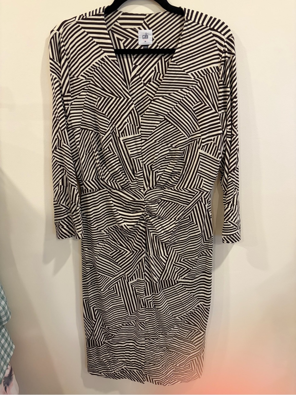 CAbi Black & White Geometric Wrap Dress Size M